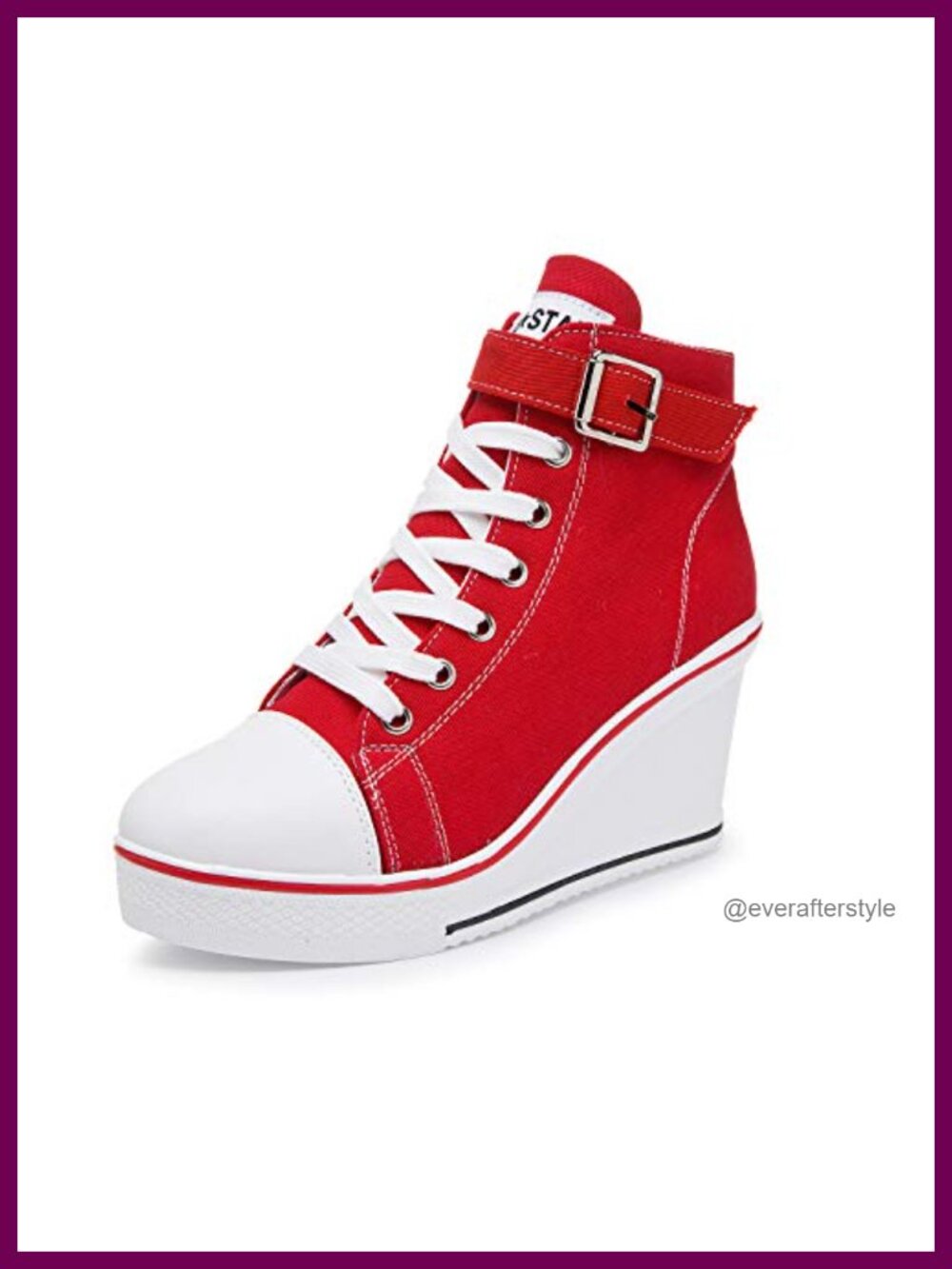 Women's Canvas High Heeled Platform Sneakers Lace Up Wedge Walking Shoes